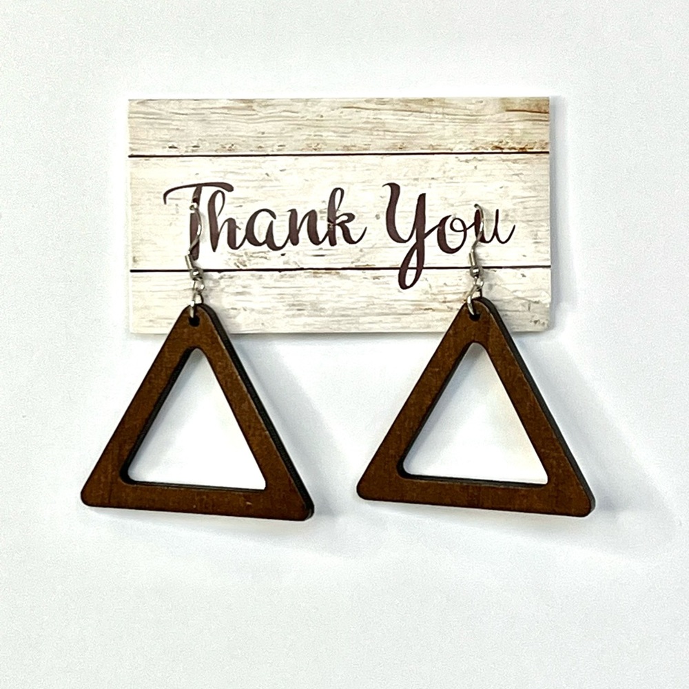 Brown Triangle Wooden Earrings - Picture 1 of 5